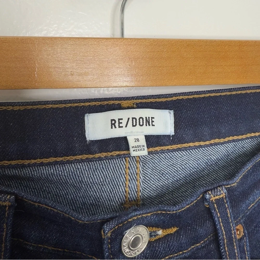 RE/DONE Dark Rinse Stovepipe Raw Hem Denim Jeans